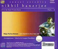 Sunset Serenity Pt. Nikhil Banerjee Live in Sun Francisco Vol. 2[CD]�μ̿�2