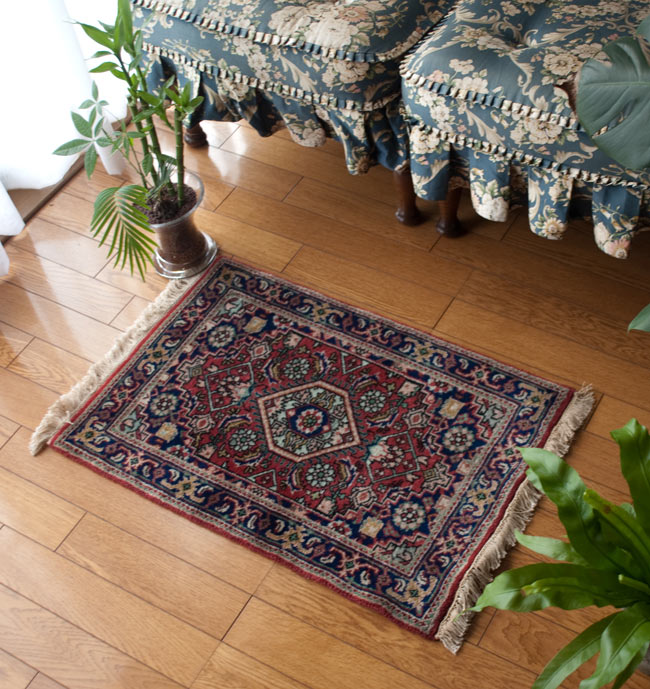 手織りのインド絨毯【68cm x 46cm】1枚目の説明写真です