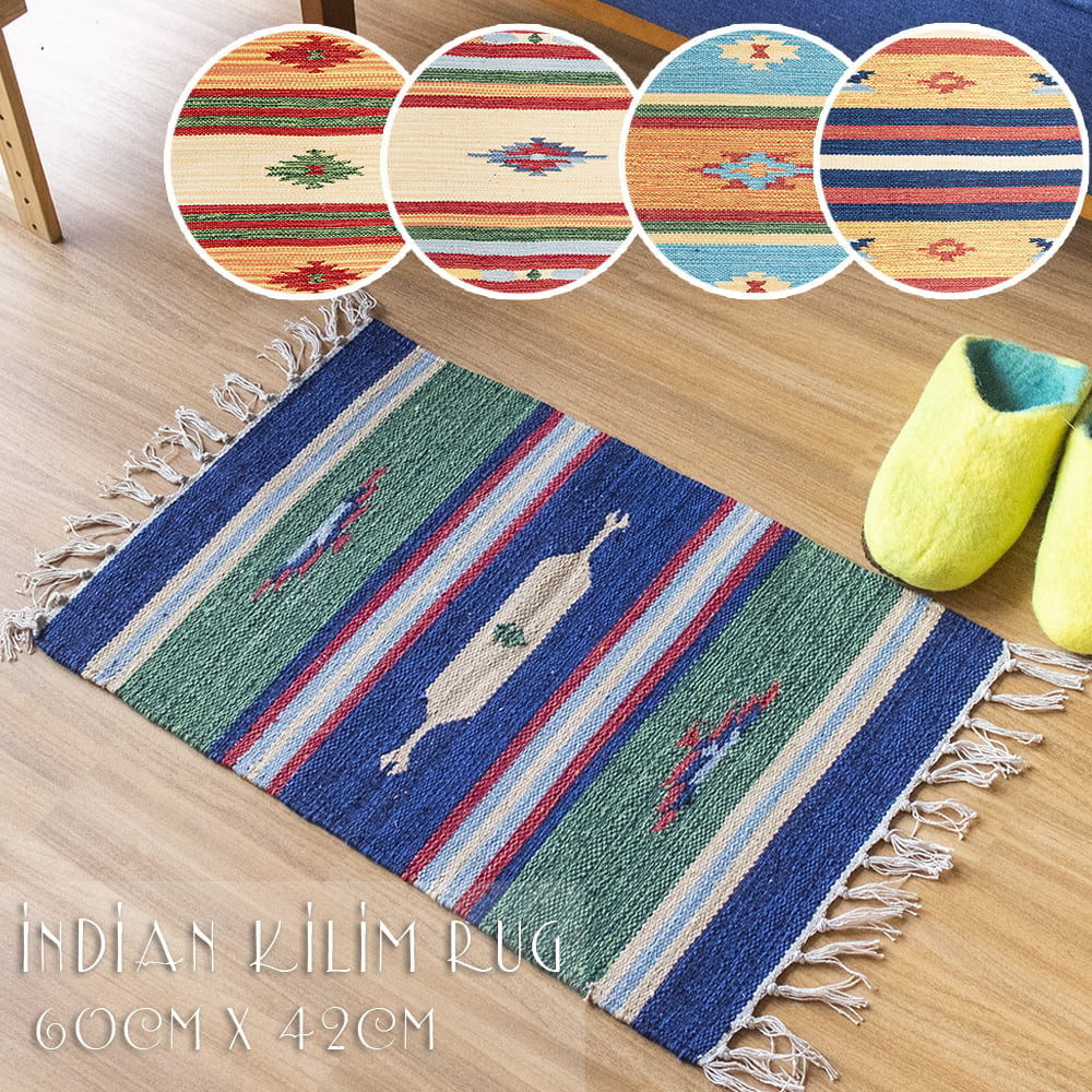 HANDLOOM RUG コットン キリム ラグ【約60cm×約42cm】1枚目の説明写真です