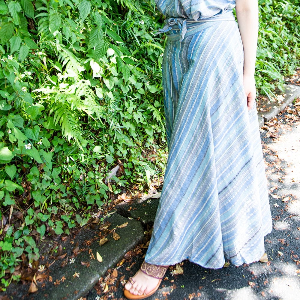 ストライプコットンのラップスカート【ロング】3枚目の説明写真です