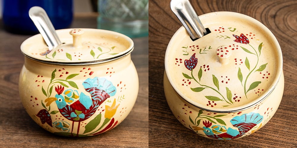 手描きカシミールペイントの壺型卓上シュガーポット ギーポット〔約8.5cm〕8枚目の説明写真です