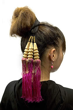 カラフルふさふさインドの髪飾り - 紫の写真3