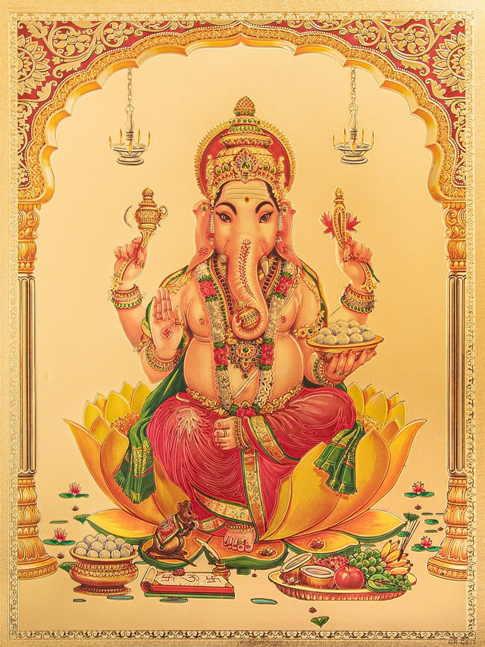 〔約40cm×約30cm〕インドのヒンドゥー神様ゴールドポスター - ガネーシャ 学問と商売の神様1枚目の説明写真です