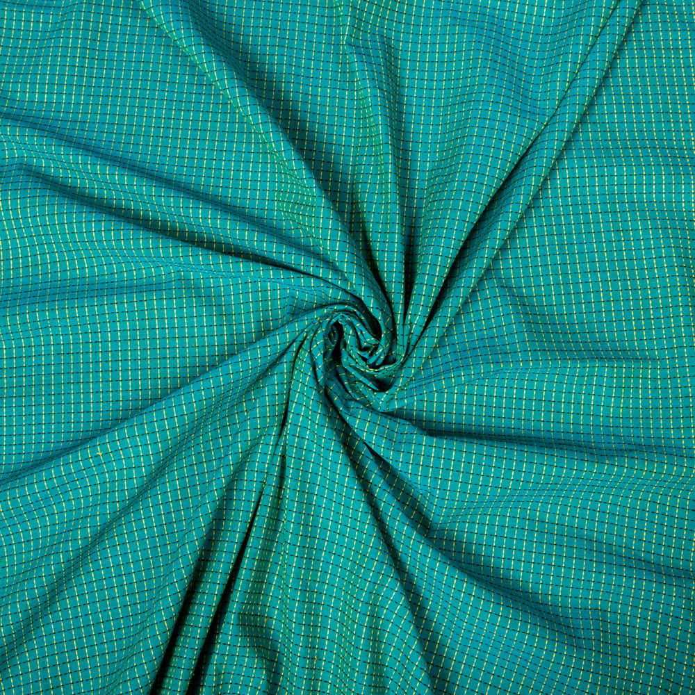 〔1m切り売り〕南インドのシンプルコットン　チェック模様布〔約106cm〕 - グリーン1枚目の説明写真です