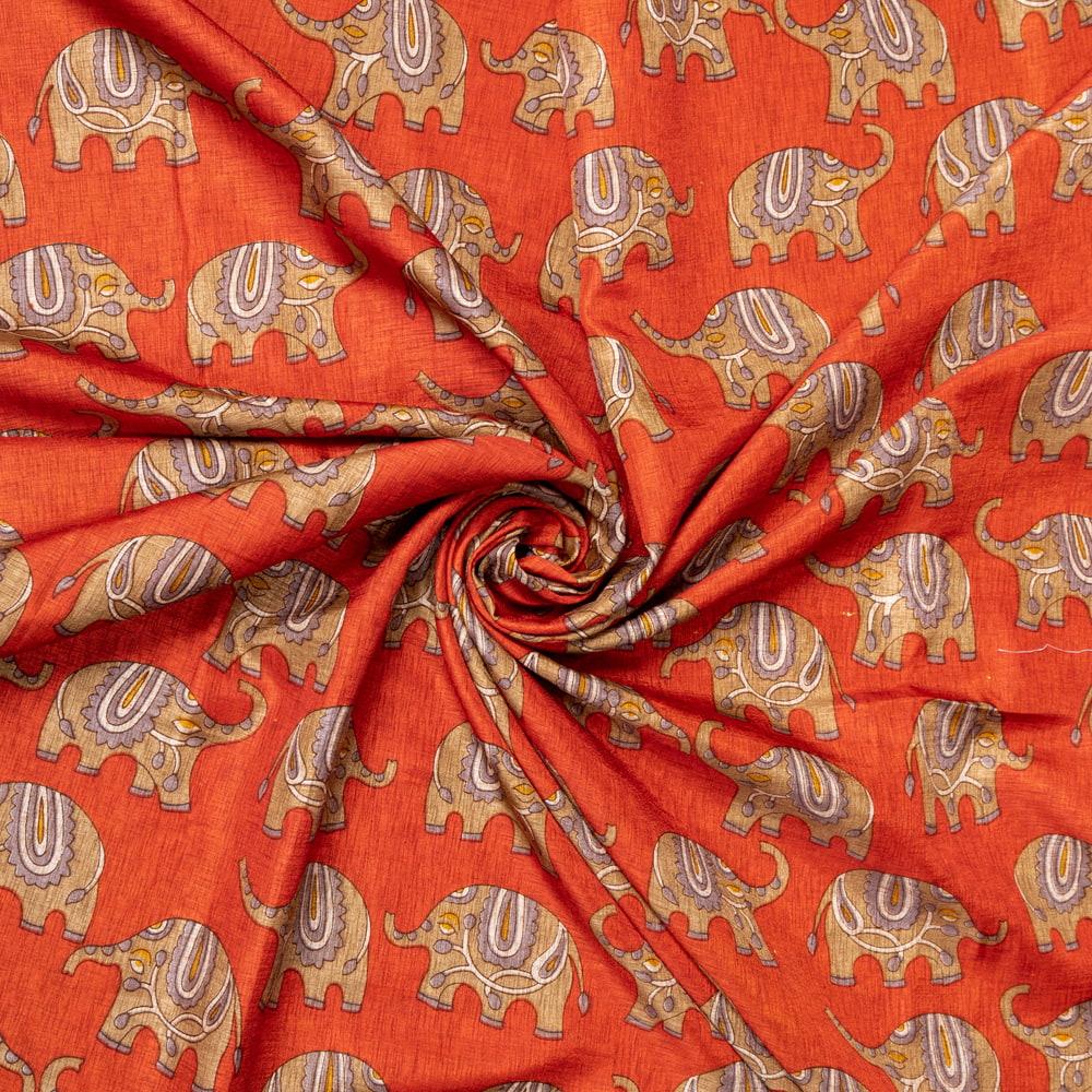 〔各色あり〕〔1m切り売り〕インドの伝統と不思議が融合　おもしろ　かわいいデザイン布　ゾウさん〔約111cm〕1枚目の説明写真です