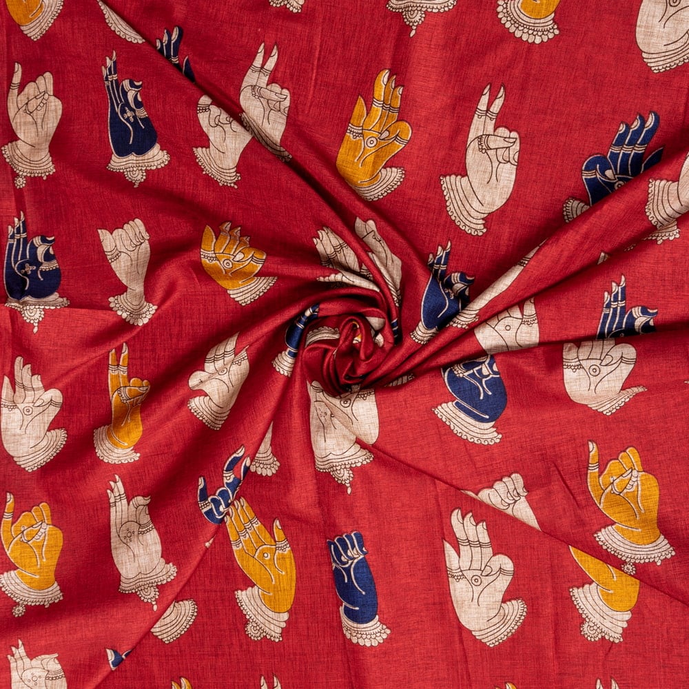 〔各色あり〕〔1m切り売り〕インドの伝統と不思議が融合　おもしろ　かわいいデザイン布　ムドラ〔約111.5cm〕1枚目の説明写真です