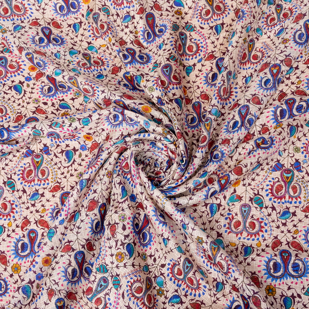〔1m切り売り〕タッサーシルク風　インドのかわいい更紗と動物模様布〔約109cm〕1枚目の説明写真です