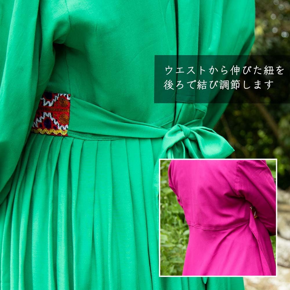 【全て1点もの】 パシュトゥーン族の伝統衣装 カミーズドレス 【緑】4枚目の説明写真です