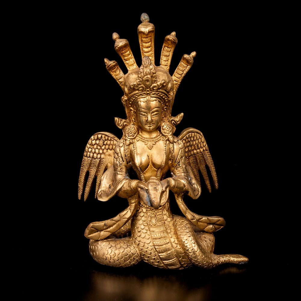 蛇の神様　富や繁栄の象徴　ナーガ像　美しいブラス製〔約22cm×約13.5cm 約9cm 約2178g〕1枚目の説明写真です