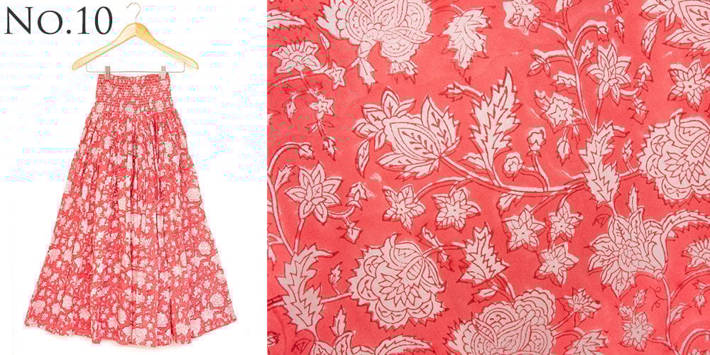 ボタニカル柄の木版染が美しい ボリュームギャザースカート10枚目の下部説明写真です