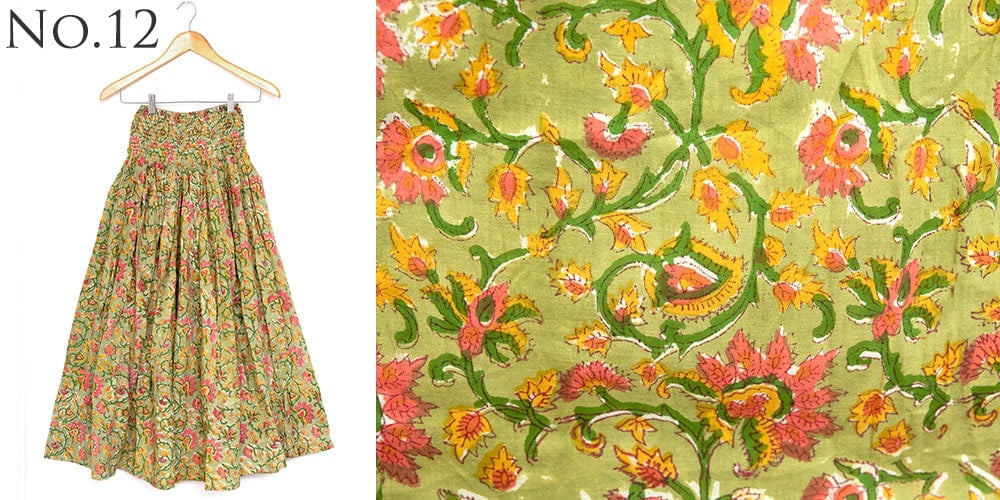 ボタニカル柄の木版染が美しい ボリュームギャザースカート12枚目の下部説明写真です