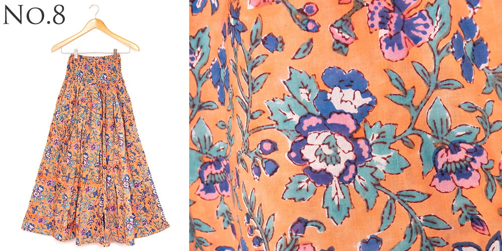 ボタニカル柄の木版染が美しい ボリュームギャザースカート8枚目の下部説明写真です