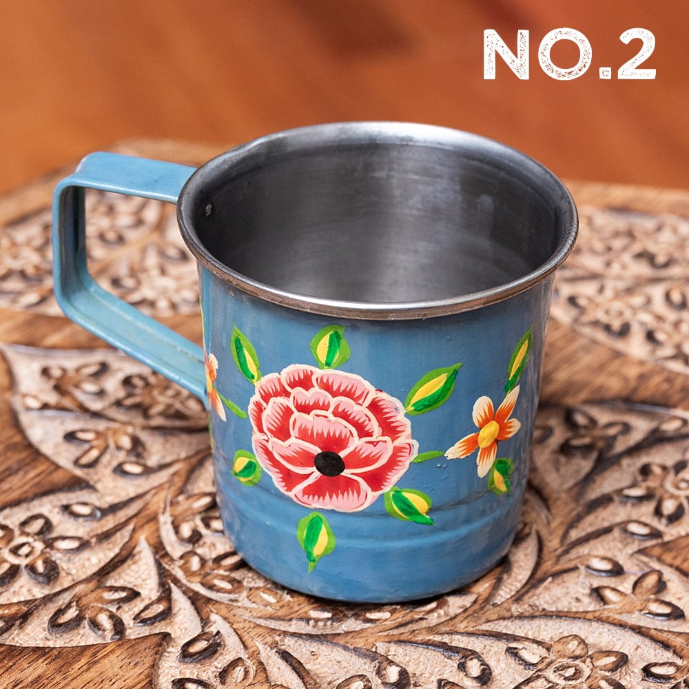 どこか懐かしいレトロテイスト　手描きカシミールペイントのミニマグカップ[直径：6cm x 高さ：5.9cm ] の個別写真