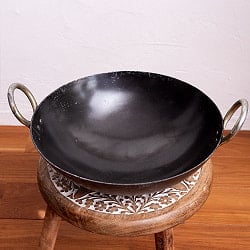 インドの屋台用鉄製カダイ（インド鍋　鉄鍋） - 直径約30cm