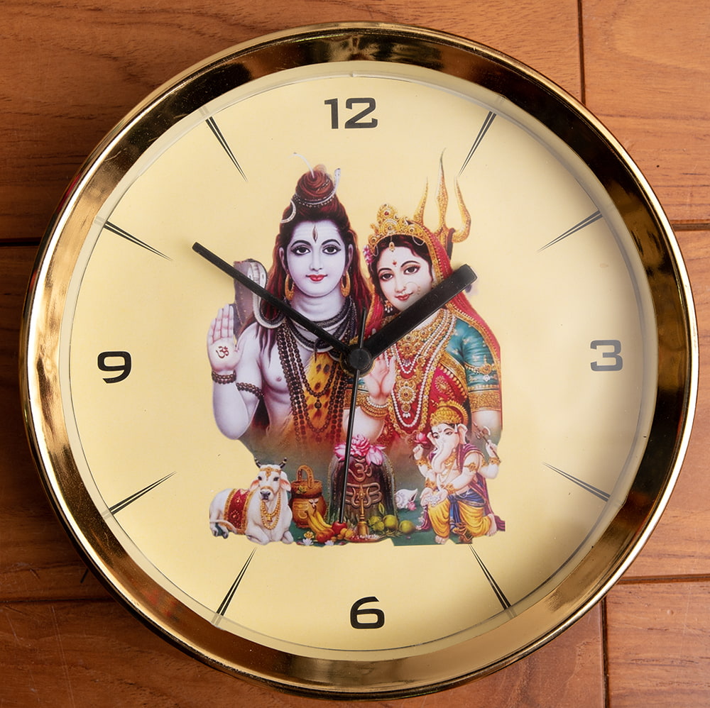 神様壁掛時計 -  Shiva Ganesh Parbati -シヴァ ガネーシャ パールバティ【インド現地クオリティ】1枚目の説明写真です