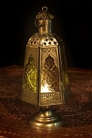 モロッコスタイルの透かし彫りLEDキャンドルランタン〔ロウソク風LEDキャンドル付き〕 - 〔オレンジ〕約23×10cm