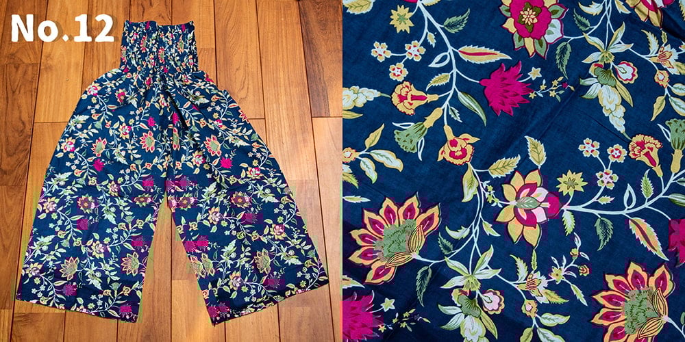 ローライズのカラフルプリントのワイドパンツ12枚目の下部説明写真です