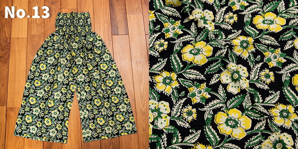 ローライズのカラフルプリントのワイドパンツ13枚目の下部説明写真です