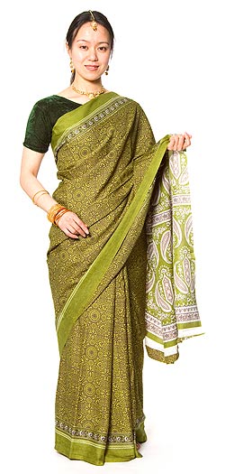 インドサリー【ペイズリー模様】 緑系 の通販 - TIRAKITA.COM