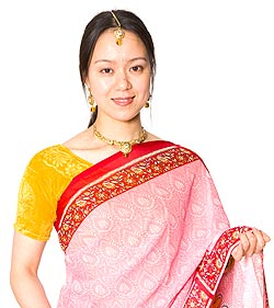インドサリー【花柄】 ピンク×赤 の通販 - TIRAKITA.COM