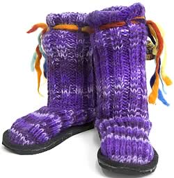 ネパールのニット・ブーツ　【パープル・斑】