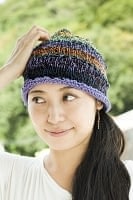 コットンのボーダーニット帽 【紫系】の個別写真