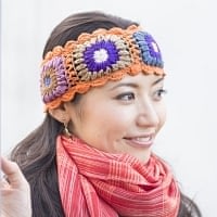 お花刺繍のニットヘアバンド - オレンジの個別写真