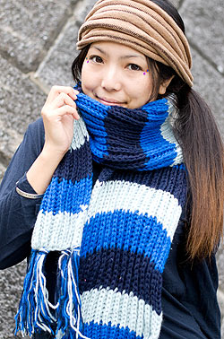 POPPY｜ボーダーマフラー blue border カラフルボーダーレトロマフラー 【ブルー系】 の通販 - TIRAKITA.COM