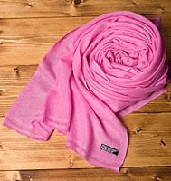 パシュミナ100% 大判手織りストール - ピンクの個別写真