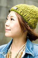 もこもこニット帽-フリース付き 【抹茶】の個別写真