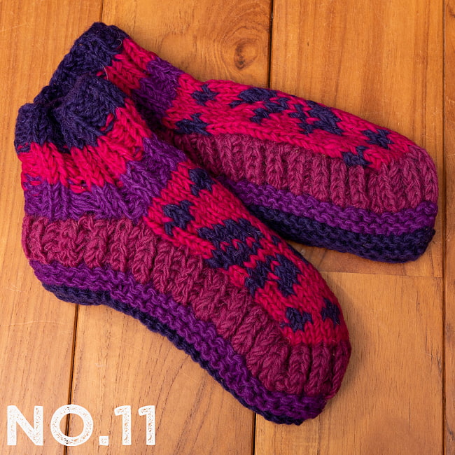 インナーフリースが暖かい！手編みウールン・ルームシューズ　ルームソックスの選択用写真