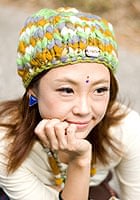 もこもこニット帽-フリース付き 【グリーン×黄土系】の個別写真