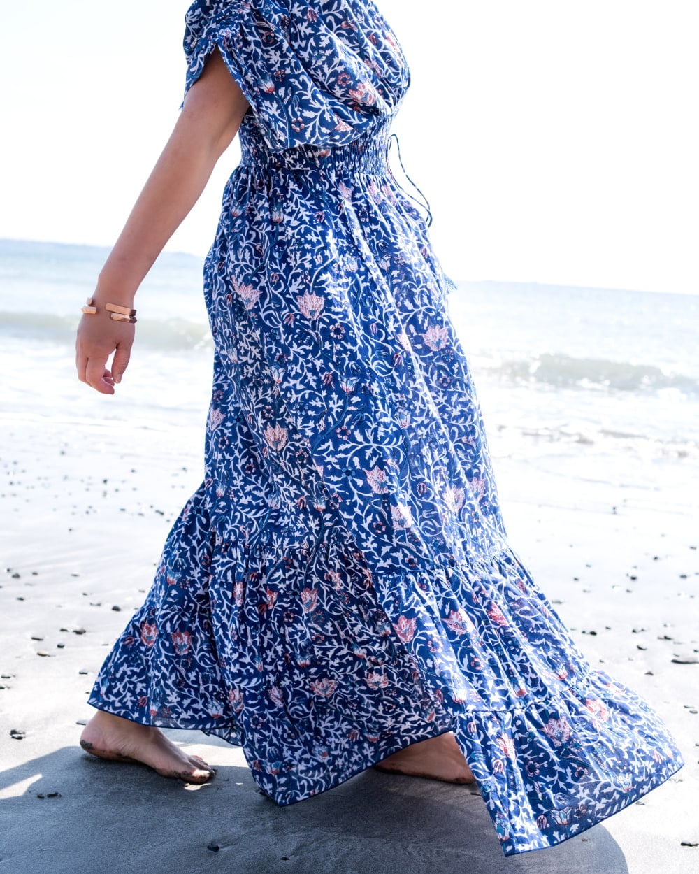 ウッドブロックプリントを贅沢に使った ボヘミアンマキシドレス フレアワンピース ロング丈6枚目の説明写真です