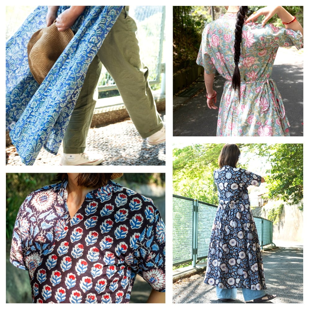 嬉しい2WAY ウッドブロックプリントのカシュクールワンピース ロング丈4枚目の説明写真です