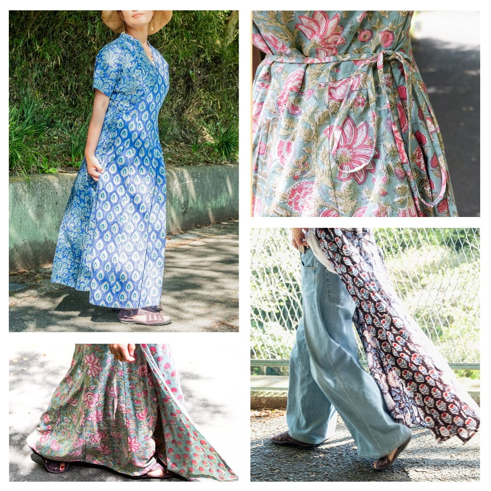 嬉しい2WAY ウッドブロックプリントのカシュクールワンピース ロング丈6枚目の説明写真です