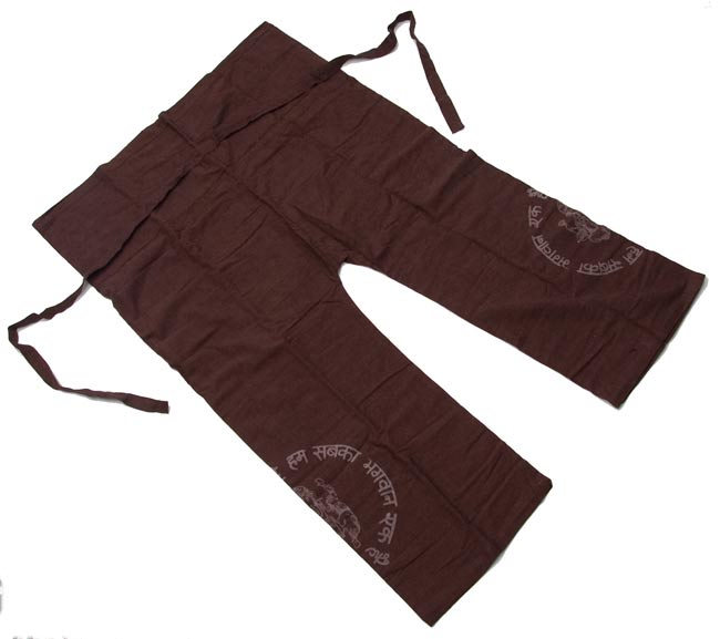 ガネーシャプリント・タイパンツ-コットンバッグ付き 茶