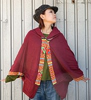 モン族刺繍ポンチョ 【ボルドー】の個別写真