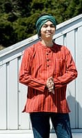 長袖ボタンクルタ 【オレンジ赤系】の個別写真