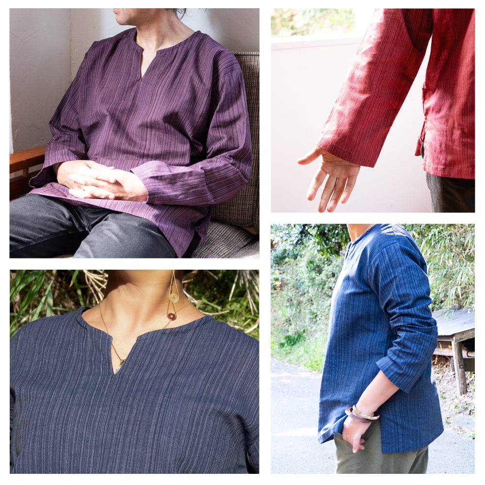 ストライプ織のシンプルクルタ風シャツ2枚目の説明写真です