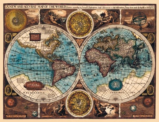 【17世紀】アンティーク地図ポスター[A NEW AND ACCVRAT MAP OF THE WORLD]【両半球世界地図】