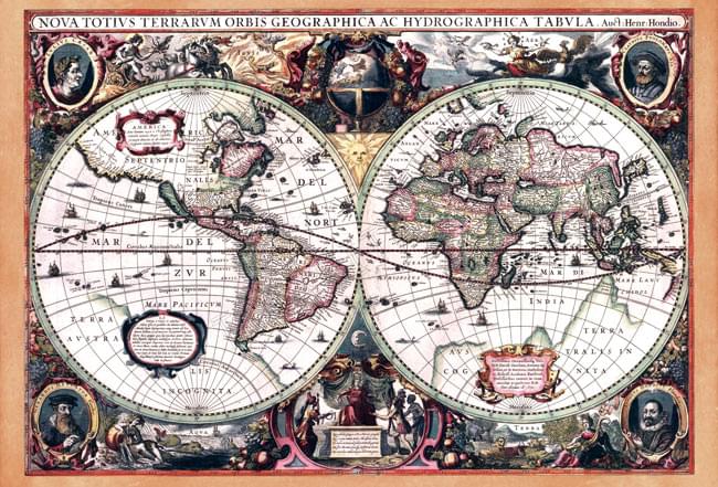 【17世紀】アンティーク地図ポスター[Nova Totius Terrarum Orbis Geographica Ac Hydrographica Tabula]【両半球世界地図】