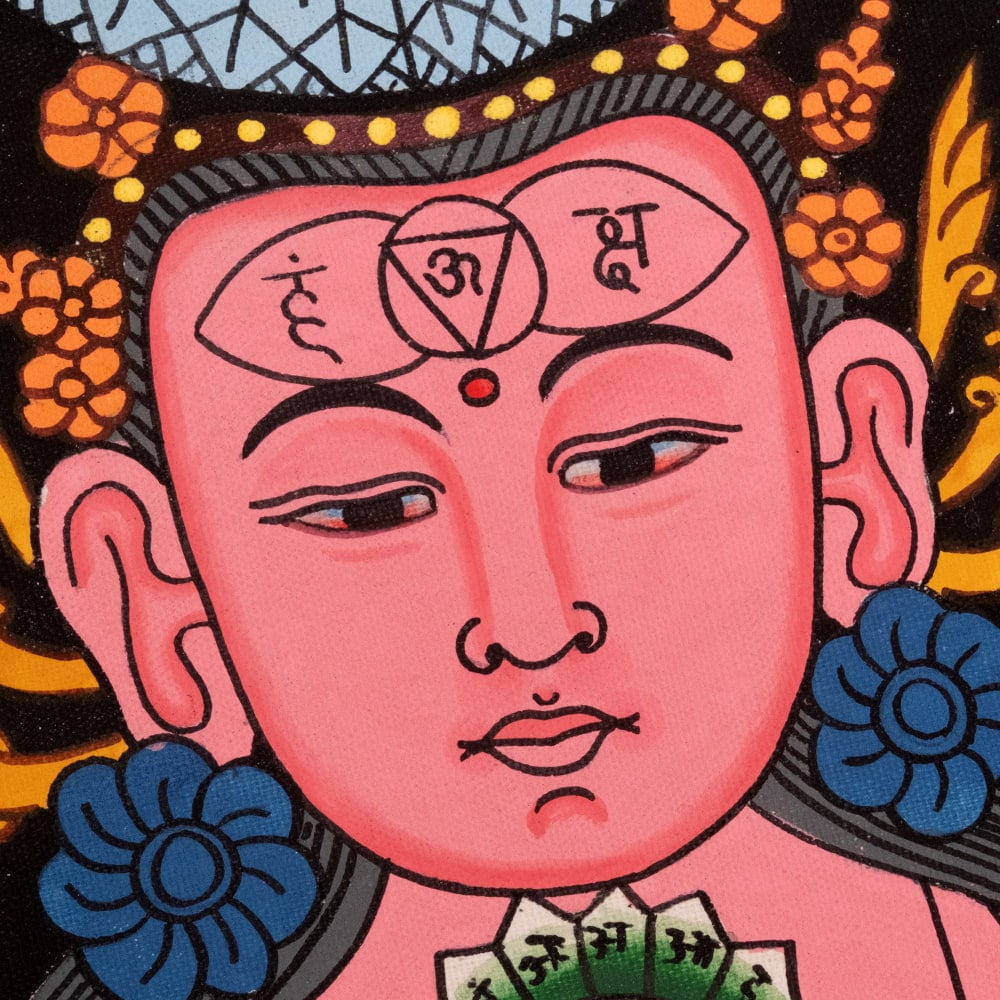 〔一点物〕タンカ - チャクラ人体曼荼羅・エネルギー体図[52cm x 20cm]3枚目の説明写真です