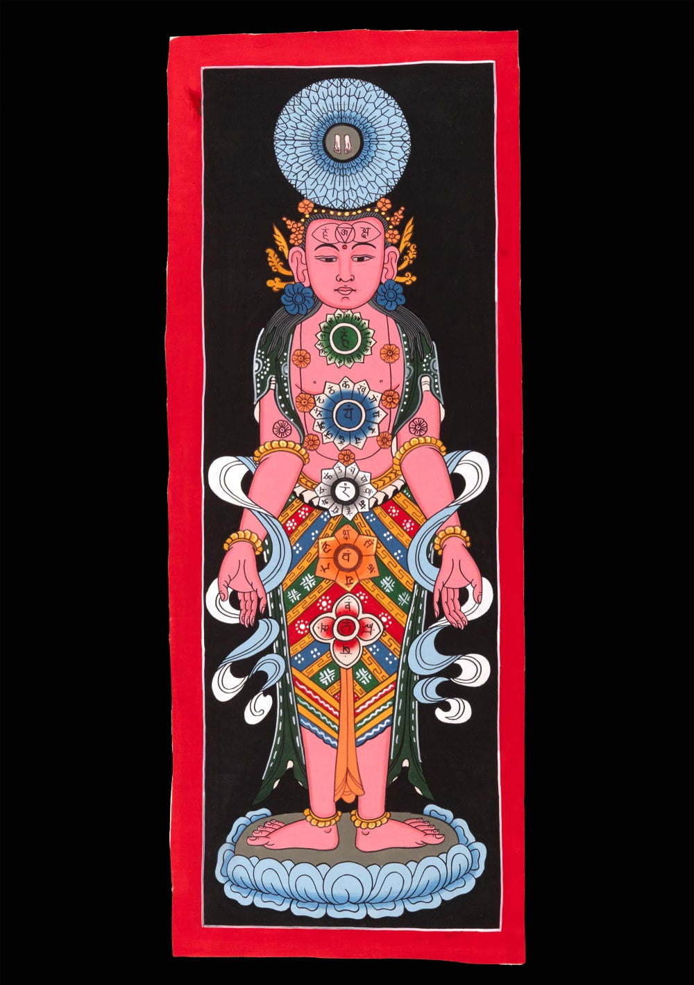 〔一点物〕タンカ - チャクラ人体曼荼羅・エネルギー体図[52cm x 20cm]1枚目の説明写真です