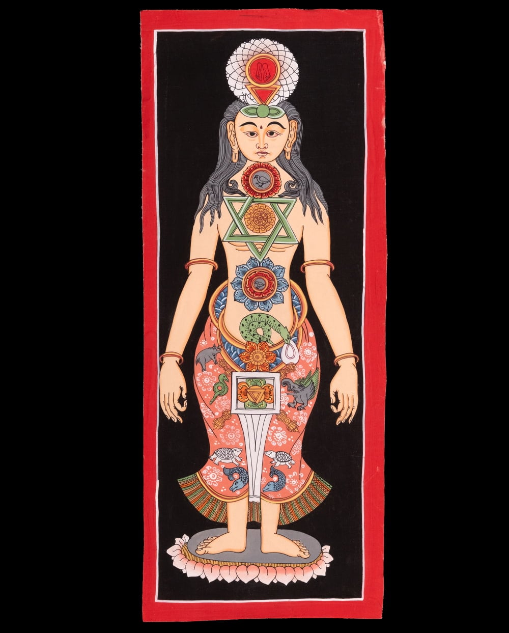 〔一点物〕タンカ - チャクラ人体曼荼羅・エネルギー体図[52cm x 20cm]1枚目の説明写真です