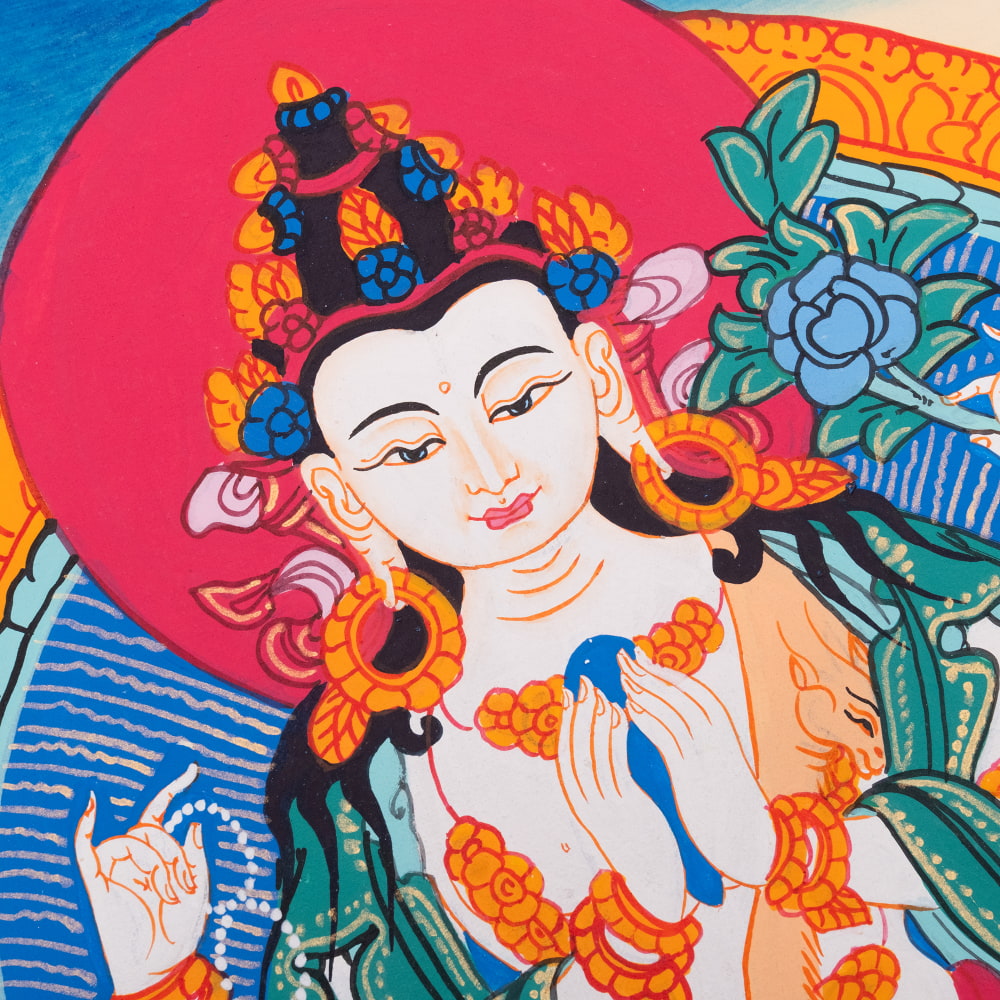 〔習作〕タンカ - 観音菩薩・チェンレジグ（Chenrezig）[40cm x 30cm]2枚目の説明写真です