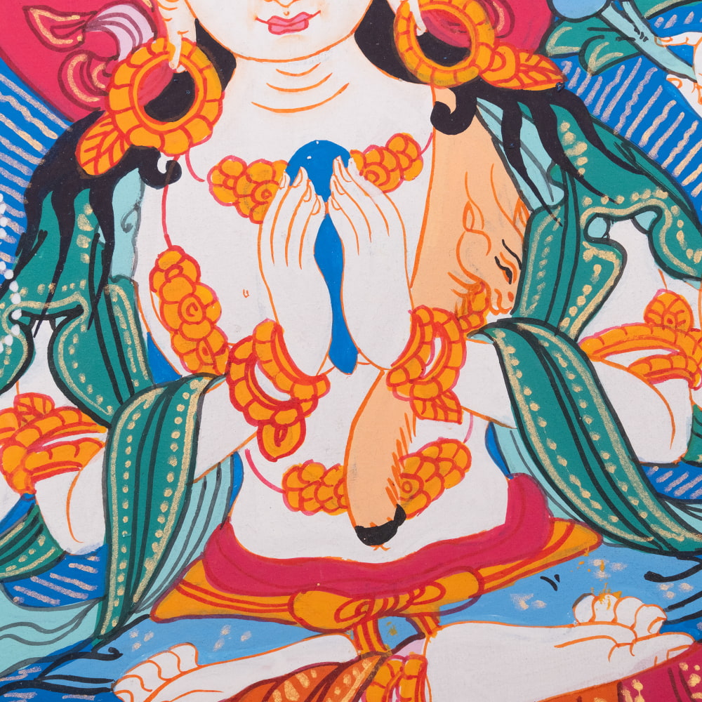 〔習作〕タンカ - 観音菩薩・チェンレジグ（Chenrezig）[40cm x 30cm]3枚目の説明写真です