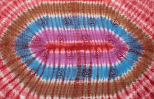 〔195cm*100cm〕ガネーシャ＆ヒンドゥー神様のタイダイサイケデリック布 - 赤×紫×青×緑系の選択用写真