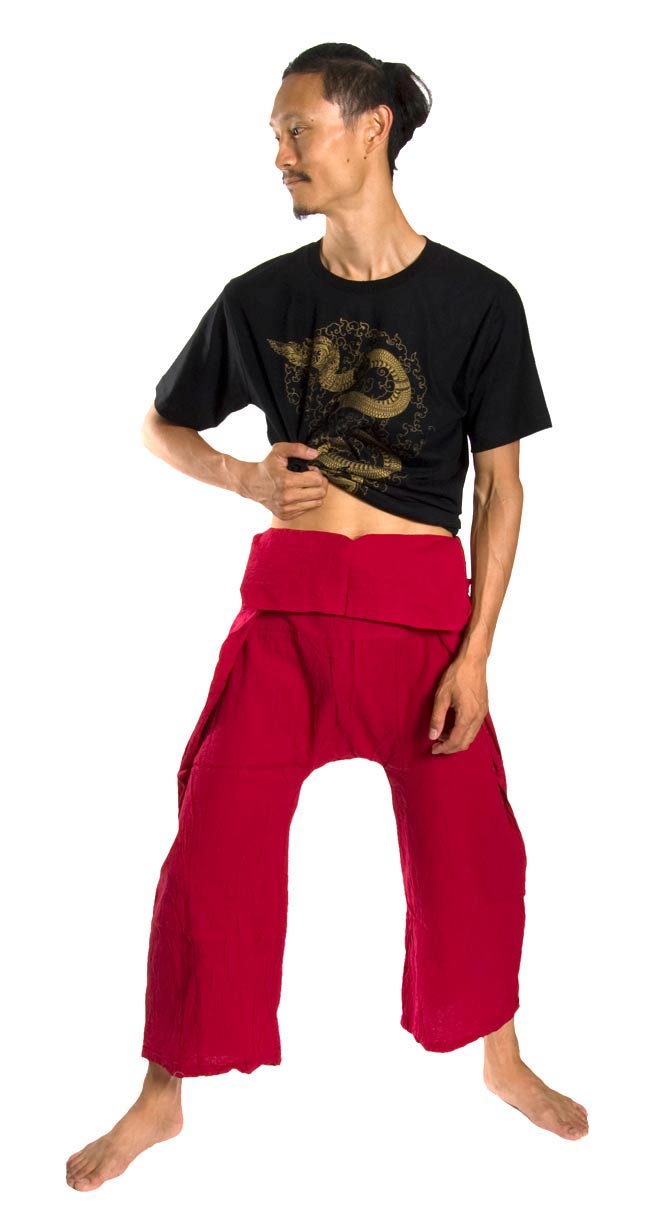 シンプルコットンタイパンツ - ロング - 【黄色】2-身長180cmのモデルが色違いを履いてみました。\