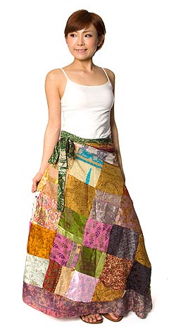 オールドサリー　巻きスカート　パッチワーク　マキシ　エスニック　ラップスカート オールドサリー 巻きスカート パッチワーク マキシ エスニック