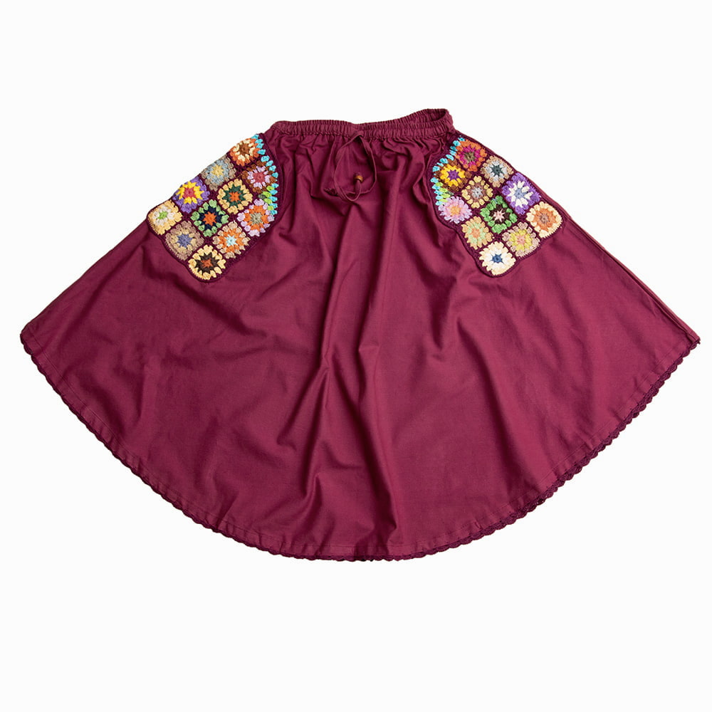 フラワー刺繍のコットンフレアスカートの個別写真